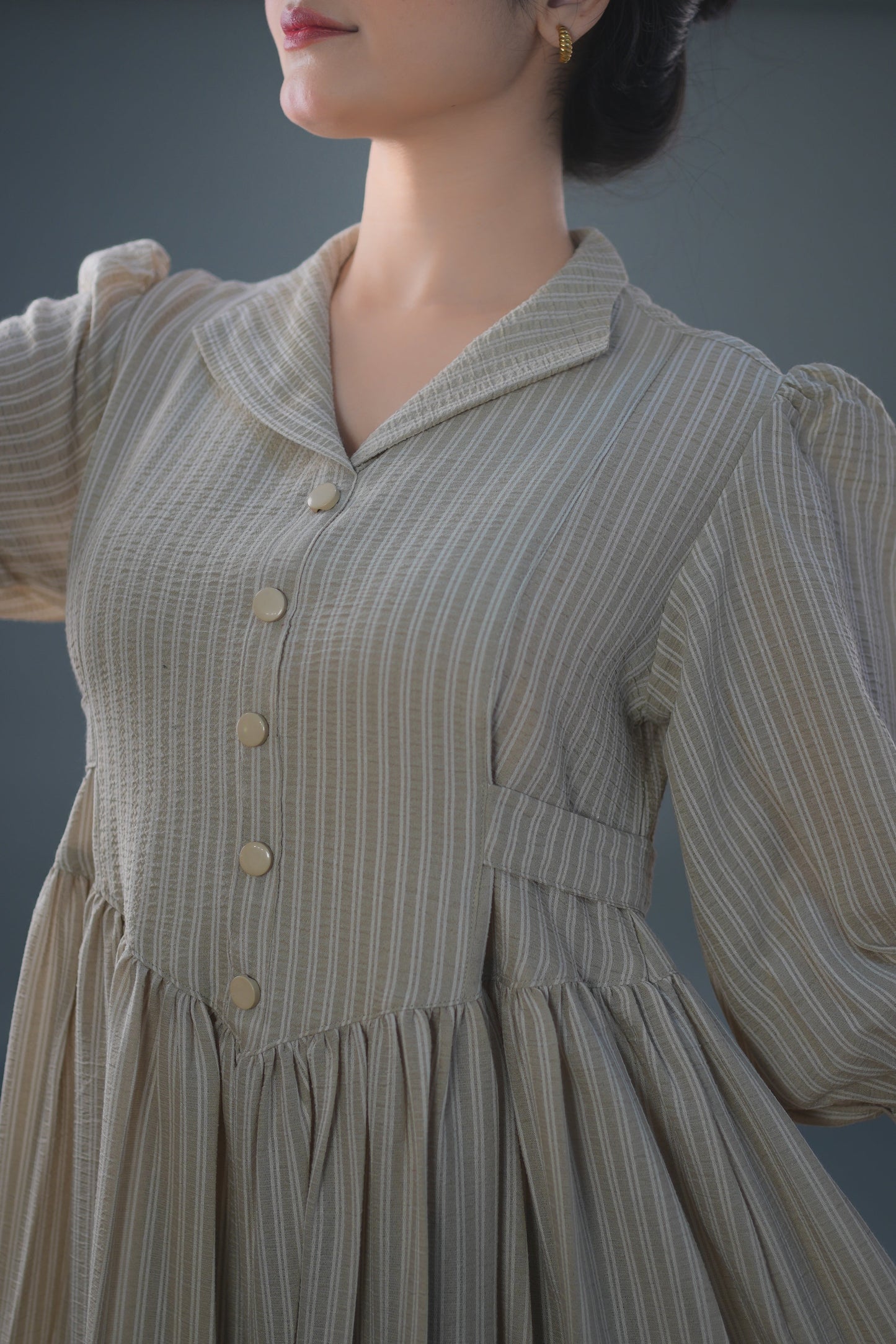 Soft textured crepe Woman's Cream Lined Maxi Dress by Vastramaniaa