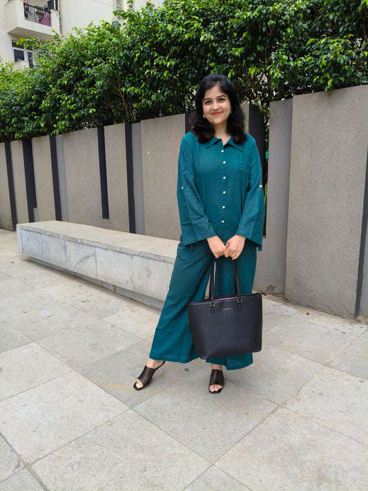 Minimal Muse Co-ord Set in Cotton Slub | Relaxed Shirt & Pants for Women | Sizes XS–5XL