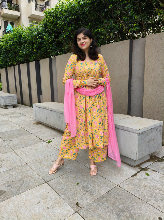 Butter Glow Cotton Suit Set – Kurta Pant with Dupatta