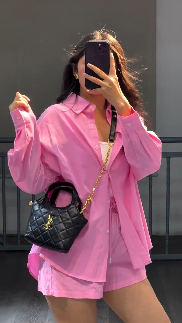 Women’s Oversized Cotton Shirt & Shorts Co-ord Set