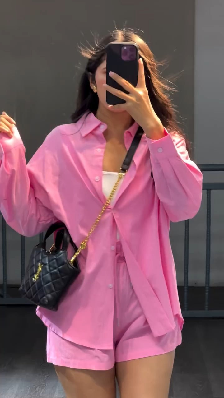 Women’s Oversized Cotton Shirt & Shorts Co-ord Set