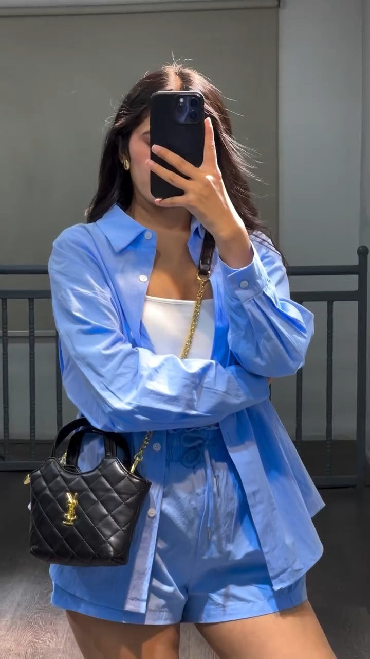 Women’s Oversized Cotton Shirt & Shorts Co-ord Set