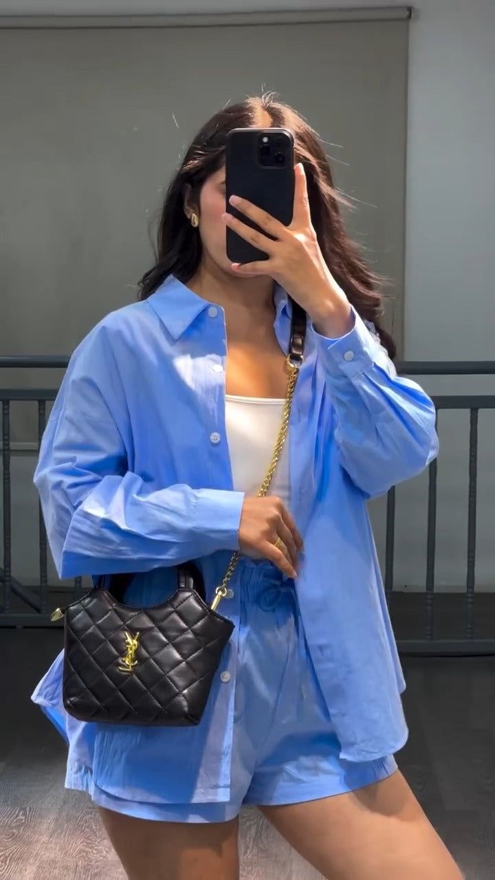 Women’s Oversized Cotton Shirt & Shorts Co-ord Set