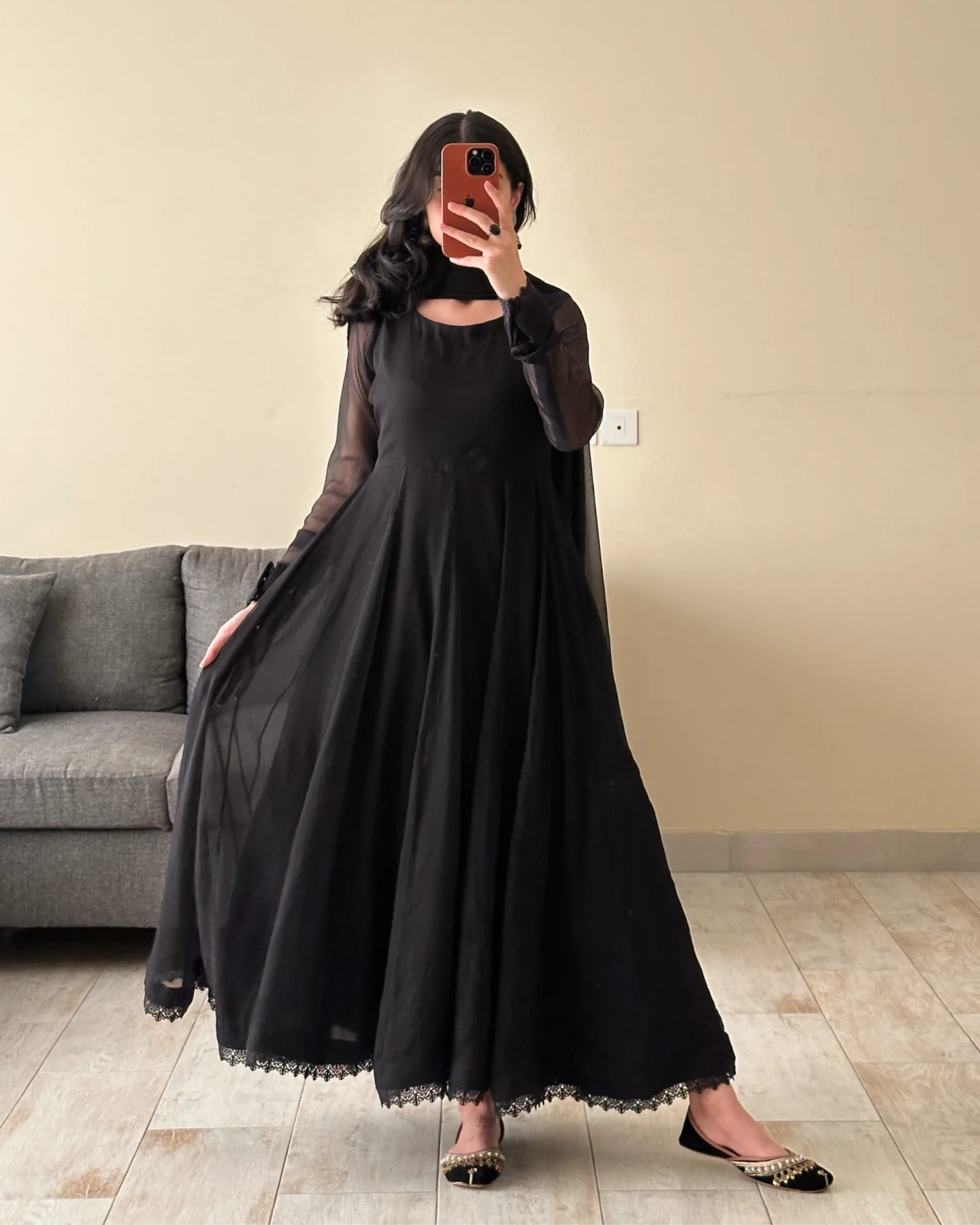 Grace in Every Fold – Black Georgette Anarkali Set