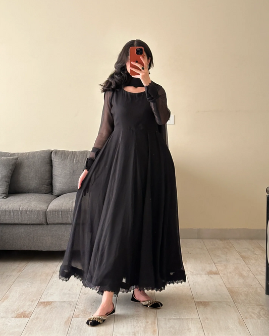 Grace in Every Fold – Black Georgette Anarkali Set
