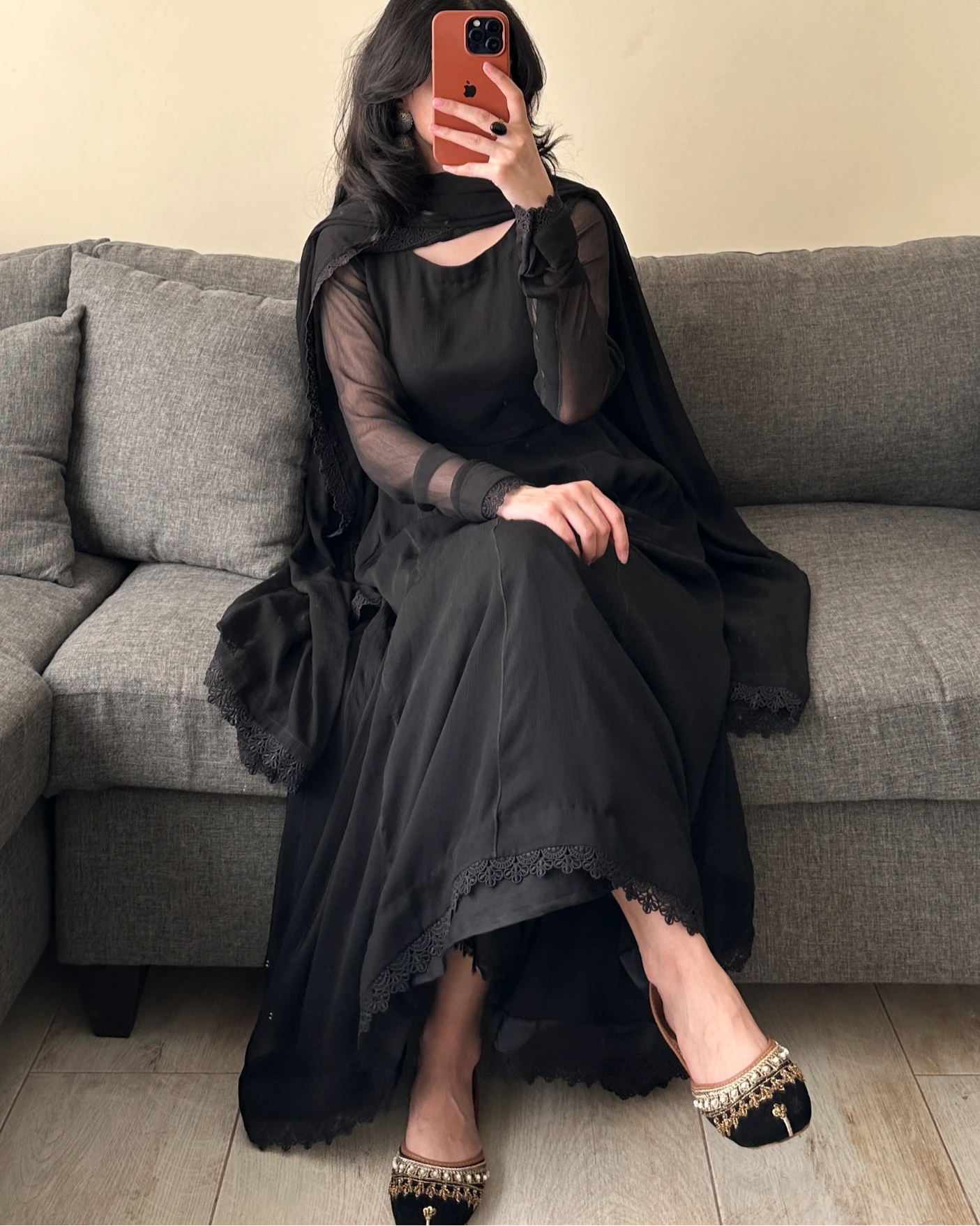 Grace in Every Fold – Black Georgette Anarkali Set