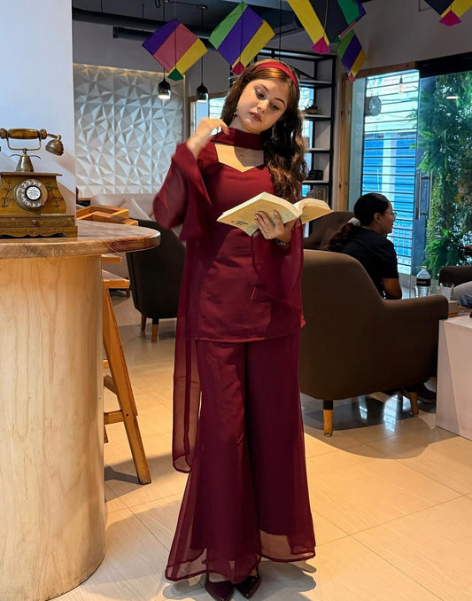 Bollywood Vintage Georgette Set – Royal Maroon