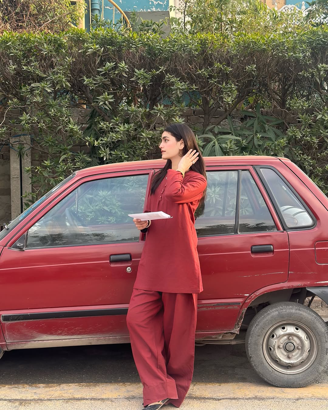 Maroon Pure Cotton Kurta with Solid Farshi Salwar Set