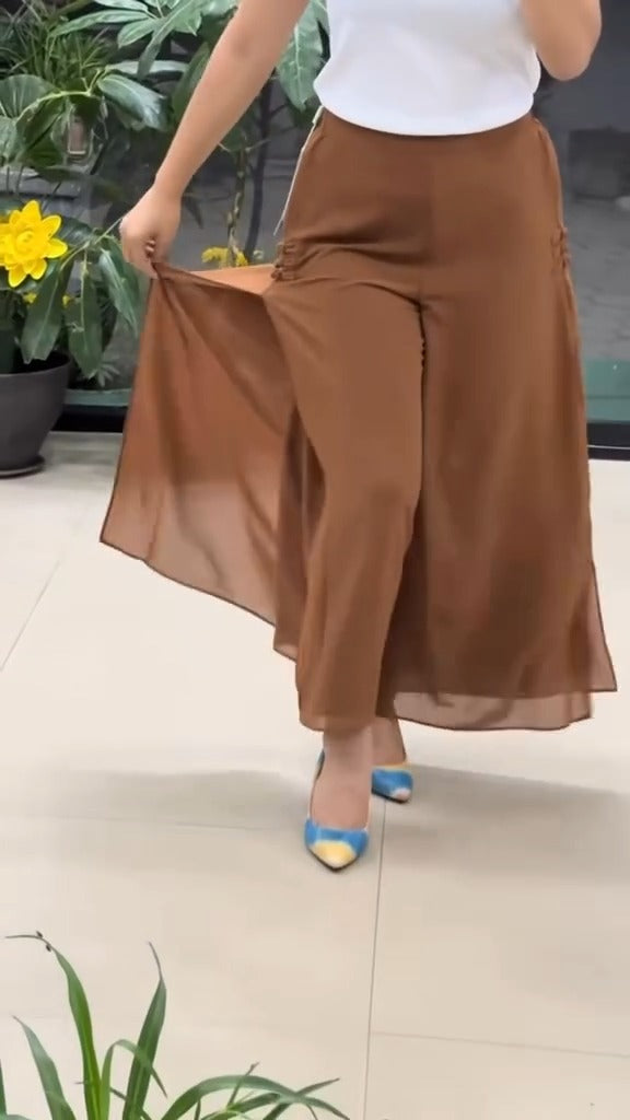 Georgette Wrap-Style Overlay Pants | Side fabric loops | XS–5XL
