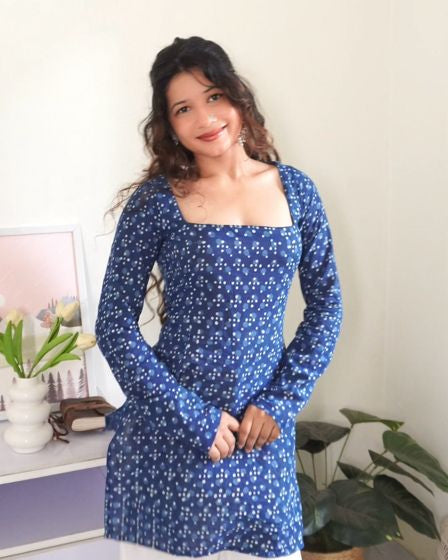 Blue & White Breeze – Pure Cotton Straight Kurti