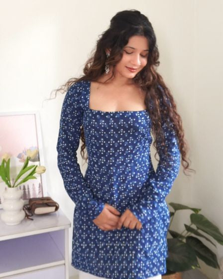 Blue & White Breeze – Pure Cotton Straight Kurti