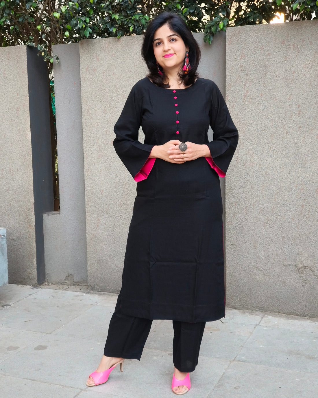 Kurta vs Kurti — Black 3/4th Sleeve Kurta Pant Set