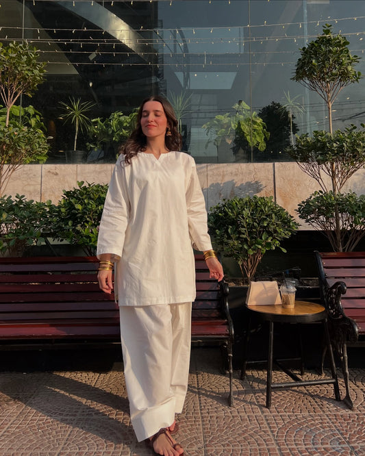 White Loose-Fit Farshi Suit Set