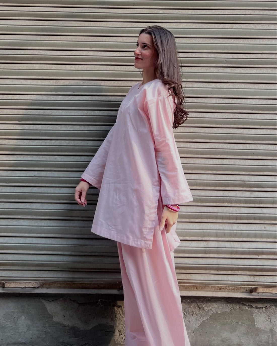 Designer Blush Pink Embroidered Farshi Pant Suit Set in Crepe Silk
