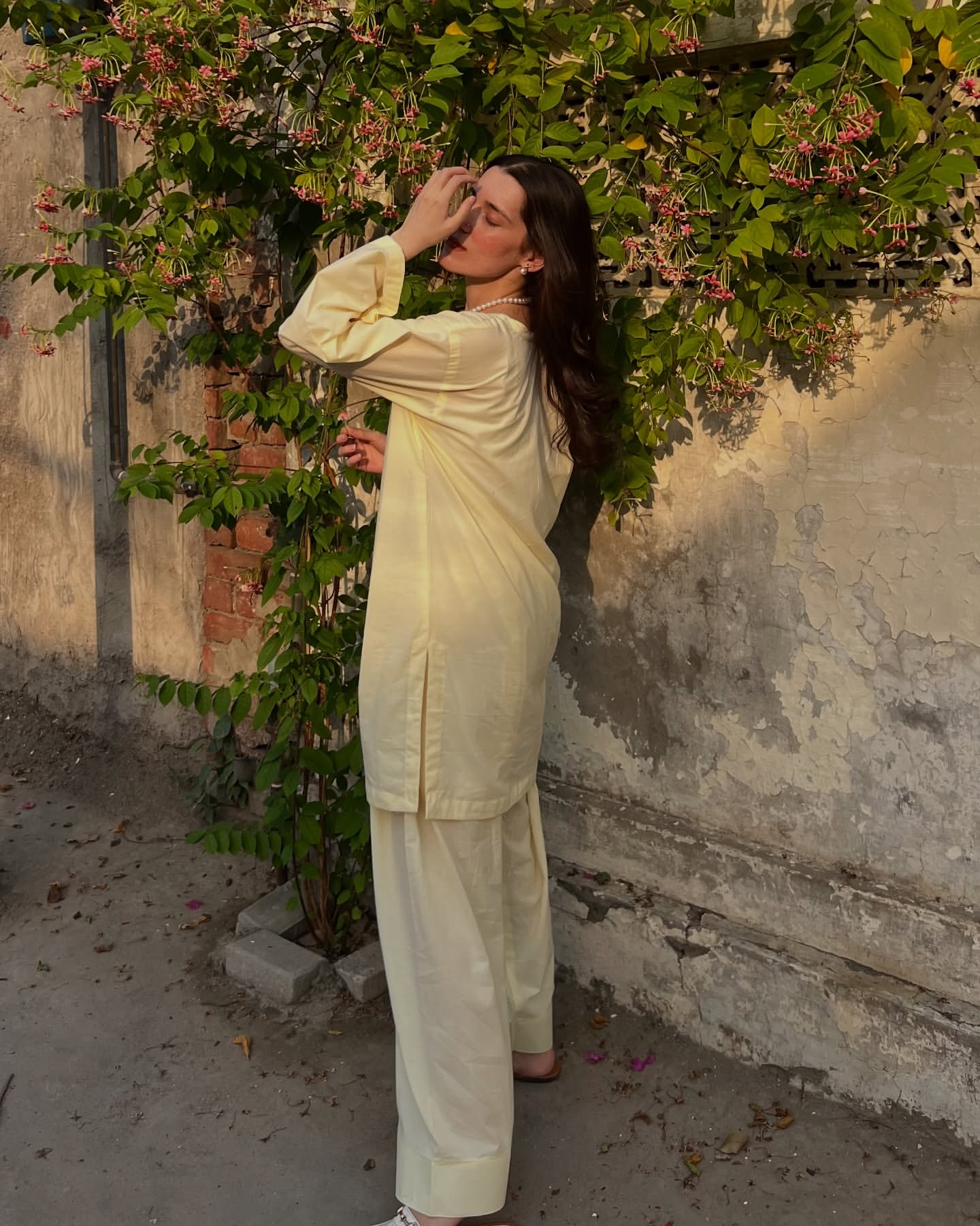 Noor Farshi Cotton Co-ord Set – Butter Yellow & Blush Pink Elegance