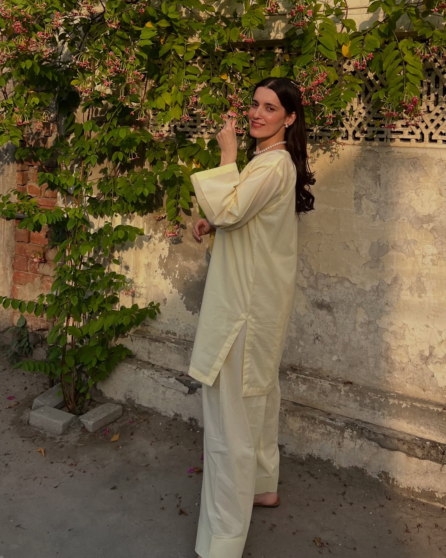 Noor Farshi Cotton Co-ord Set – Butter Yellow & Blush Pink Elegance