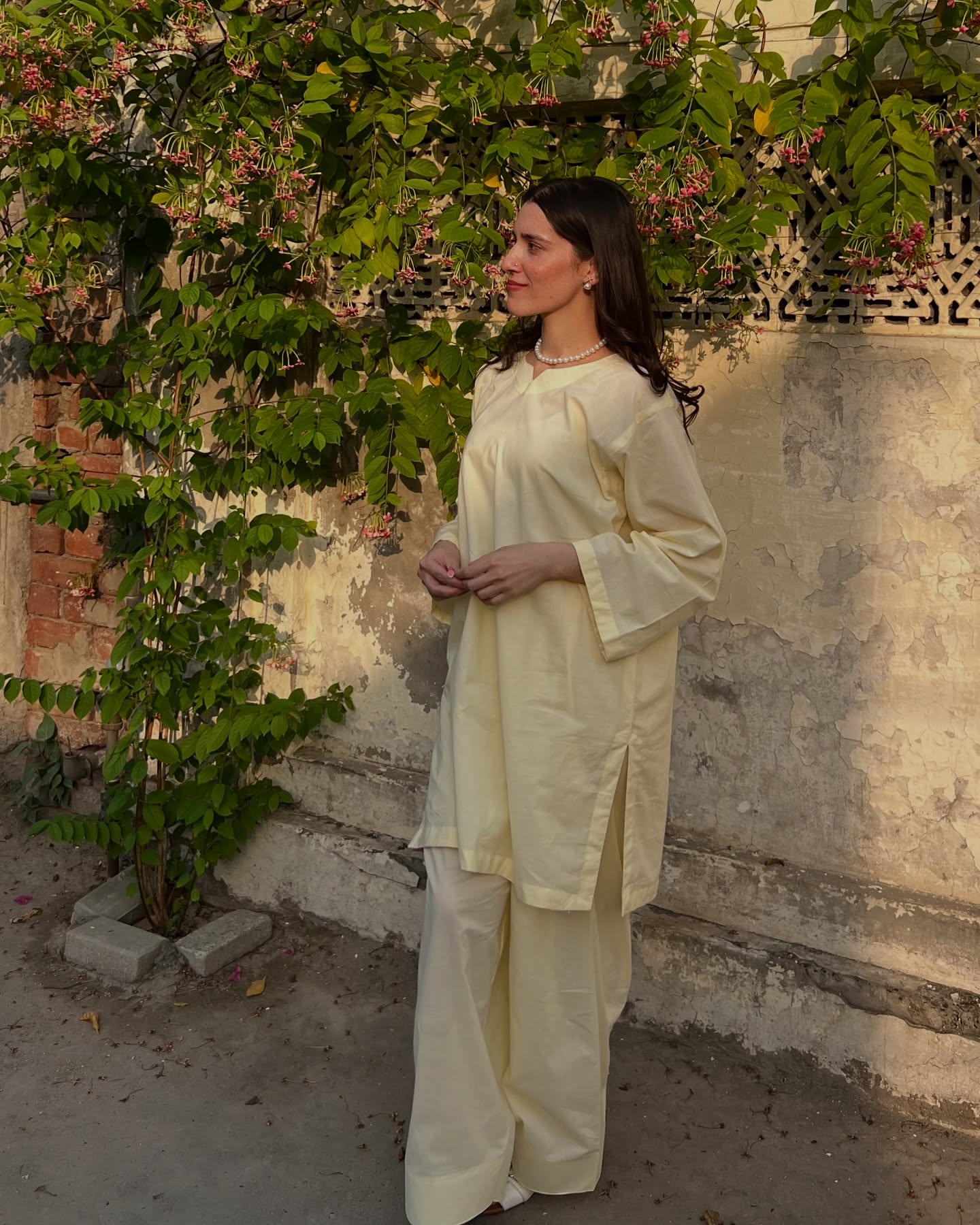 Noor Farshi Cotton Co-ord Set – Butter Yellow & Blush Pink Elegance