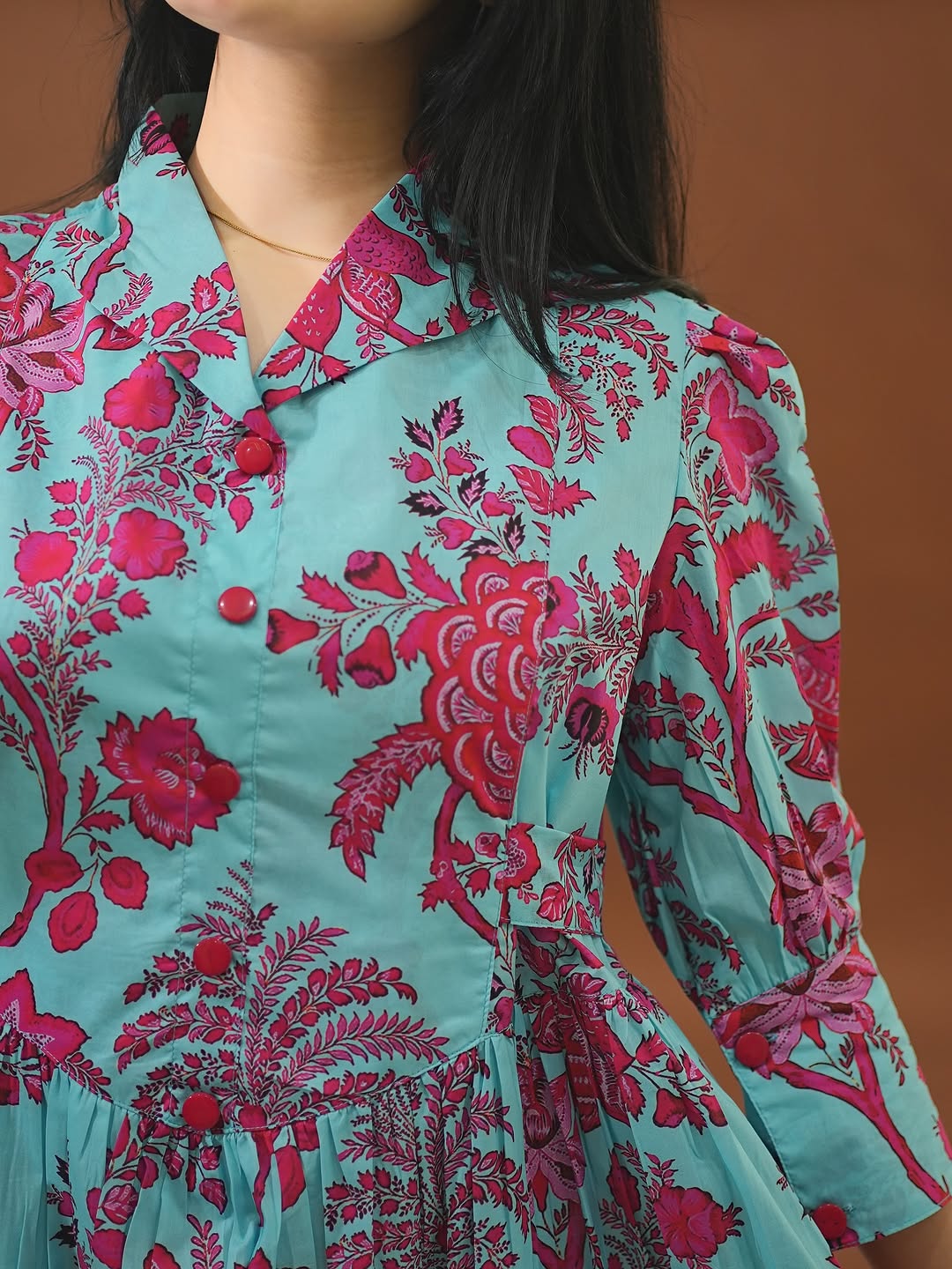 Azure Charm Floral Cotton Maxi Dress 🌸