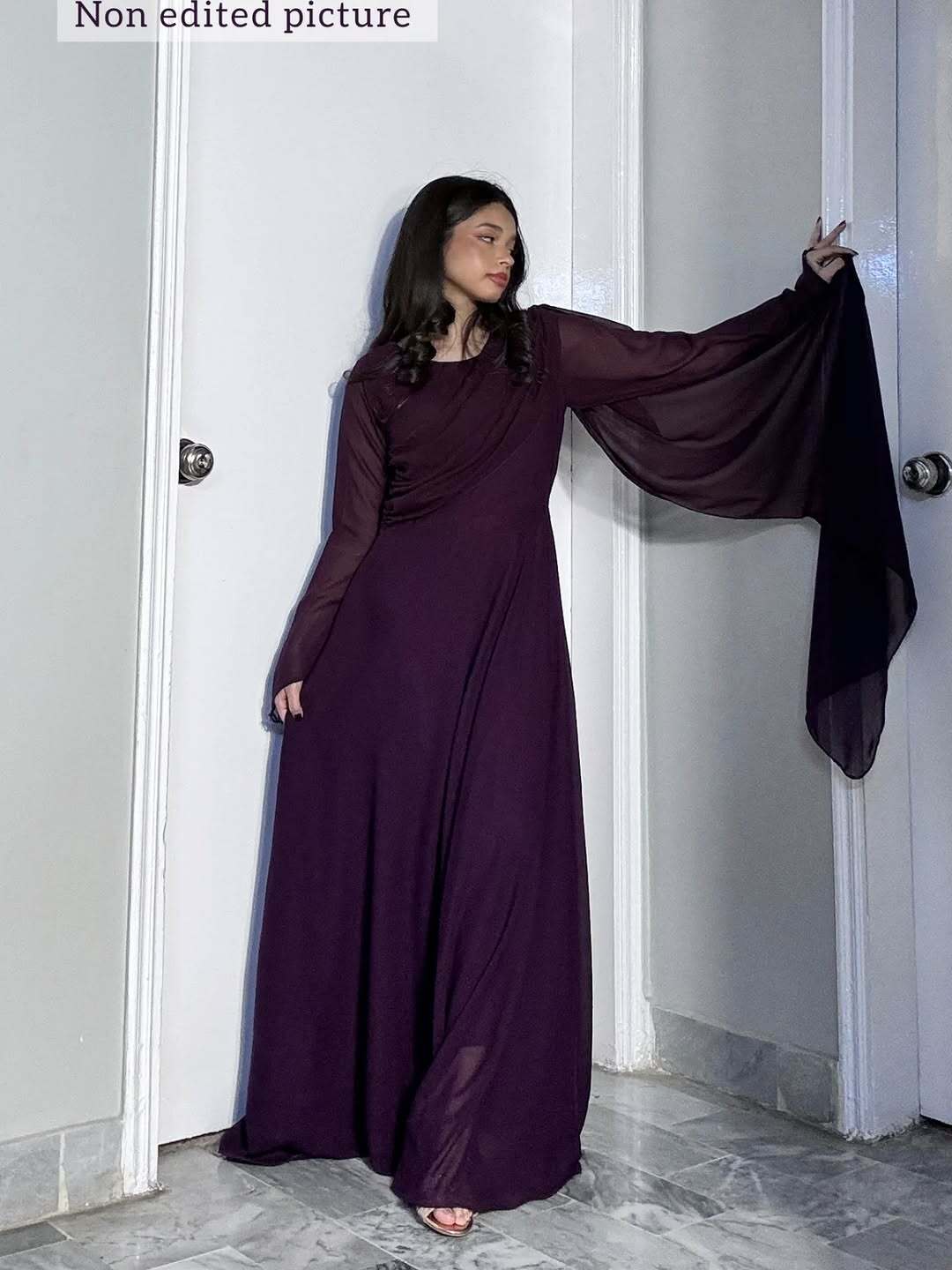 Wine Crystal Georgette Maxi Dress | Hand-Embellished Sparkle