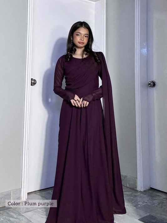 Wine Crystal Georgette Maxi Dress | Hand-Embellished Sparkle