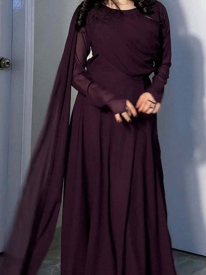 Wine Crystal Georgette Maxi Dress | Hand-Embellished Sparkle