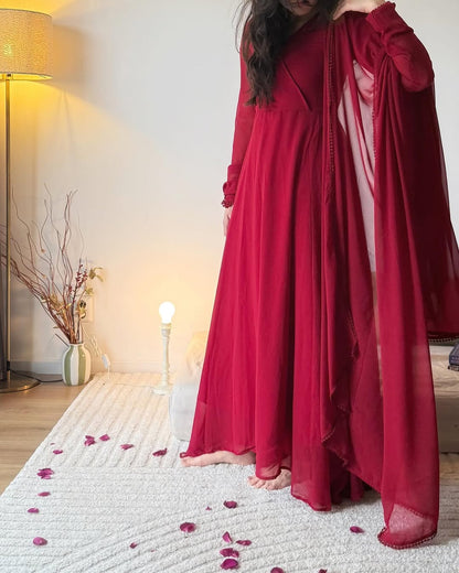 Maroon Angrakha Anarkali Set | Festive Georgette | XS–5XL