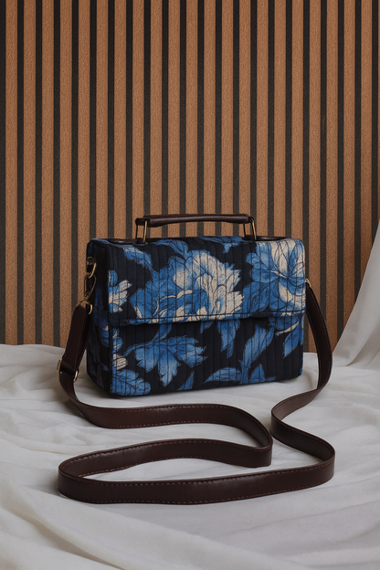 Blue Bloom Quilted Crossbody Bag – Chic & Functional Elegance