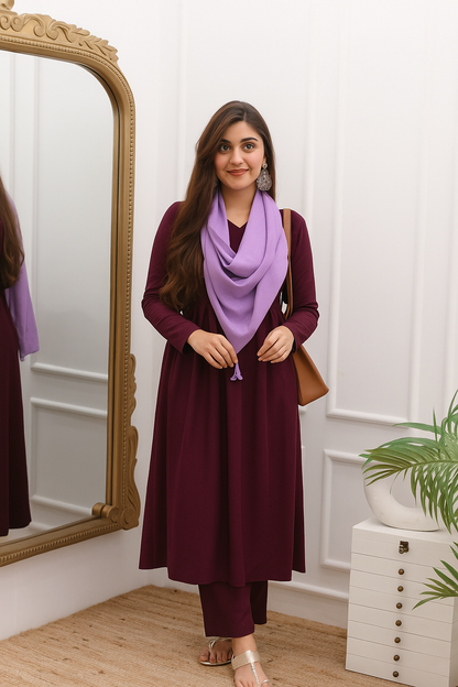 VASTRAMANIAA Women's Navy Blue Rayon Solid Kurta with Palazzo and Printed Cotton Scarf