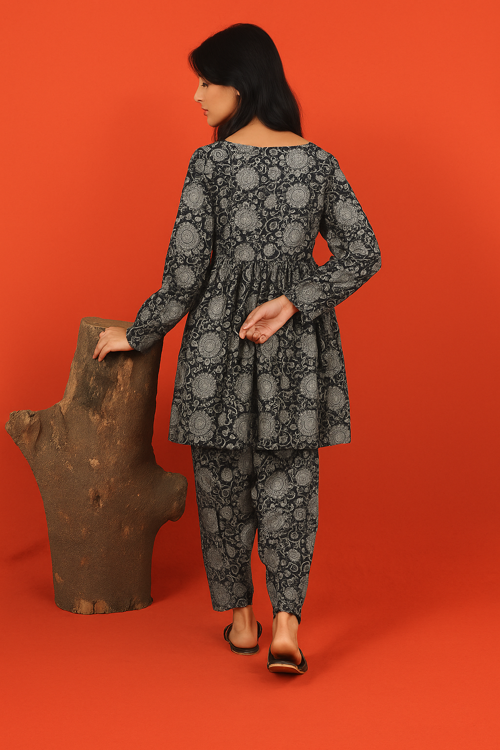 Midnight Bloom Cotton Kurta Pant Set – Handblock Elegance