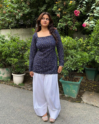 Cotton Kurta Set with Corset Back & White Farshi Salwar