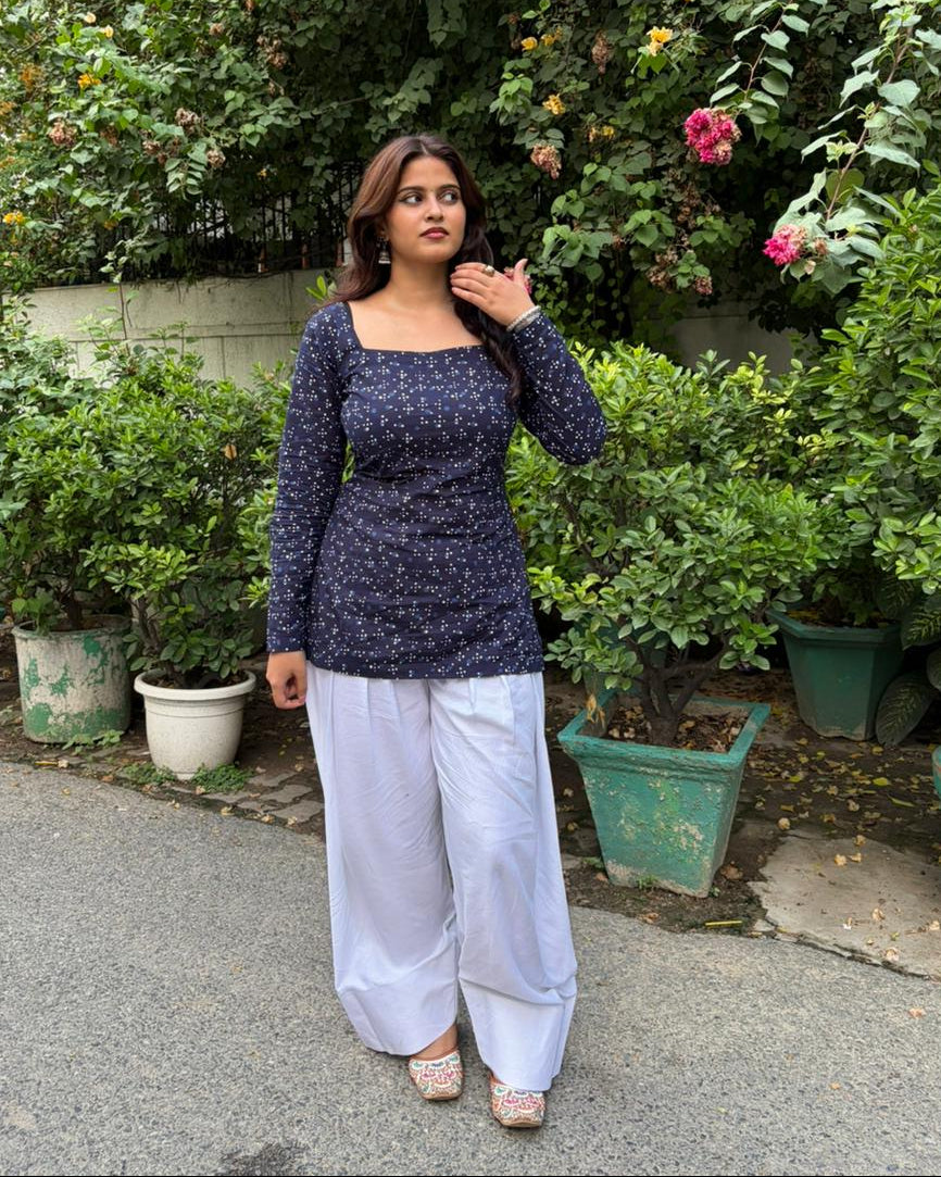 Cotton Kurta Set with Corset Back & White Farshi Salwar