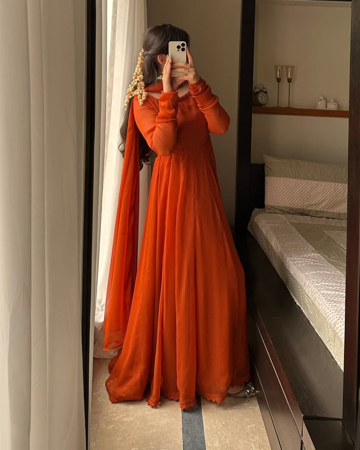 Rust Orange Georgette Anarkali Suit with Dupatta | XS–5XL