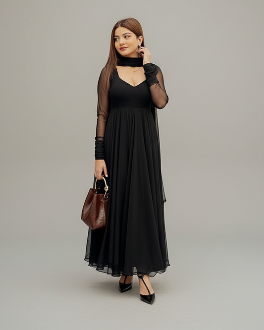 Midnight Glamour Black Georgette Anarkali Set