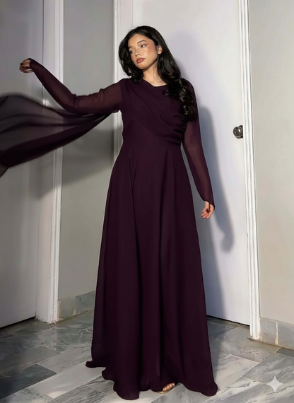 Wine Crystal Georgette Maxi Dress | Hand-Embellished Sparkle