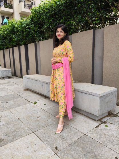 Butter Glow Cotton Suit Set – Kurta Pant with Dupatta