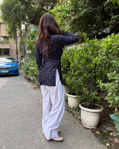 Indigo Geometric Print Cotton Kurta Set