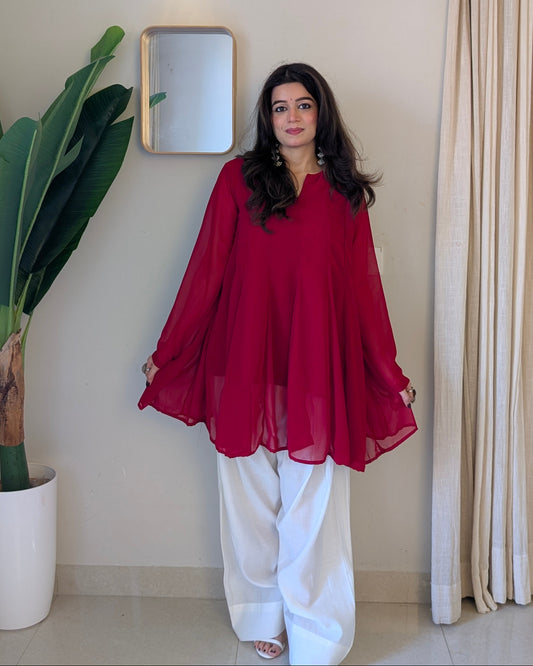 Georgette Peplum Kurta with White Farshi Salwar