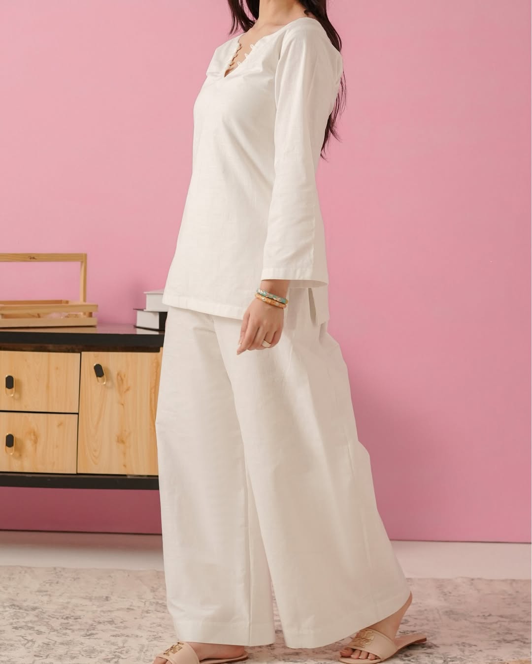 Rhea Backless Rayon Co-ord Set | V-Neck Corset-Style Dori Kurta & Wide-Leg Pants