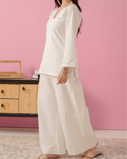 Rhea Backless Rayon Co-ord Set | V-Neck Corset-Style Dori Kurta & Wide-Leg Pants