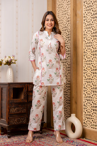 White Rose Floral Printed Co-ord Set