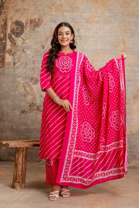 Bandhej Radiance Kurta Set – Cotton Comfort with Festive Charm