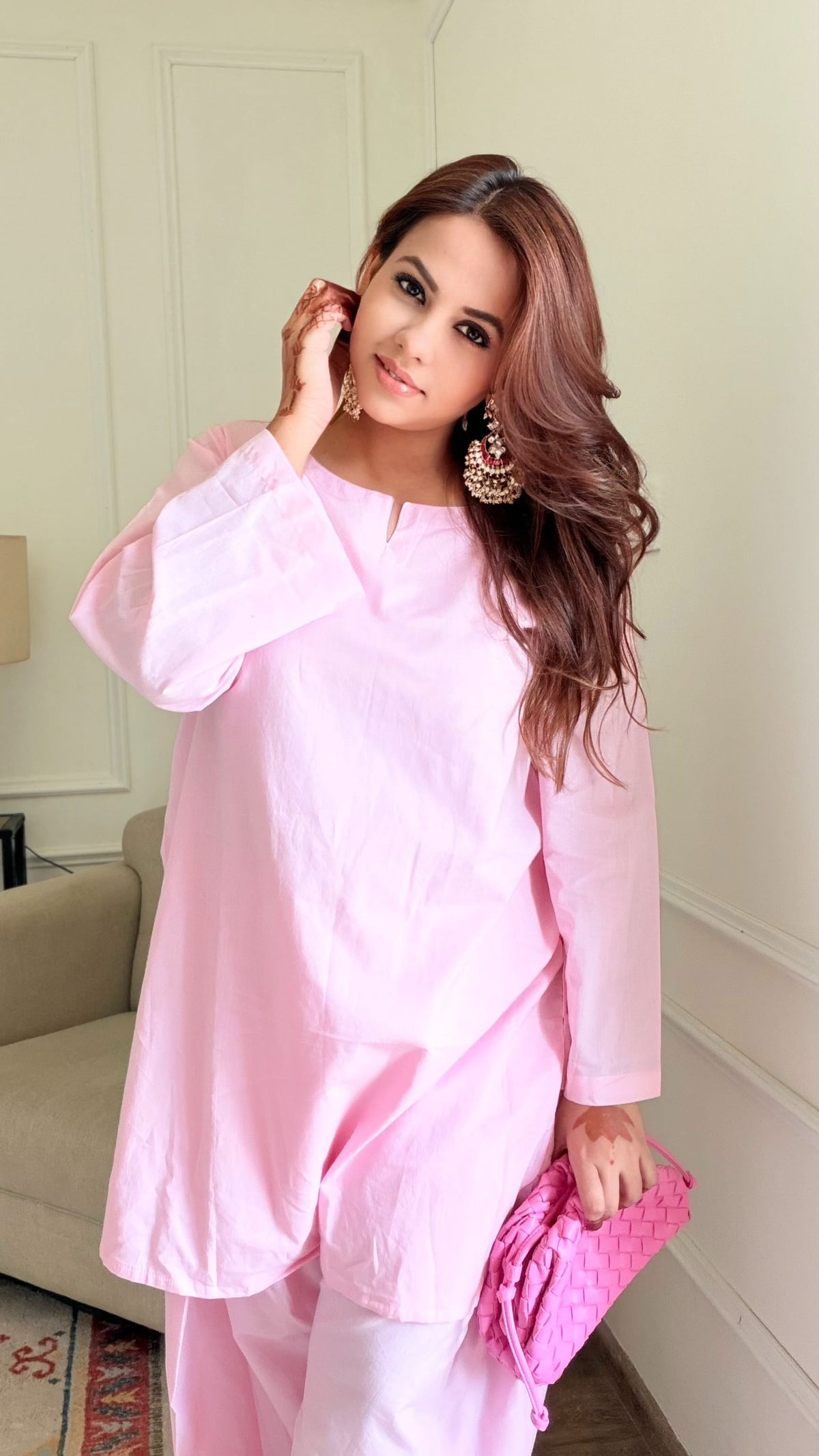 Blush Pink Cotton Farshi Suit Set | Sweetheart Neck | XS–5XL