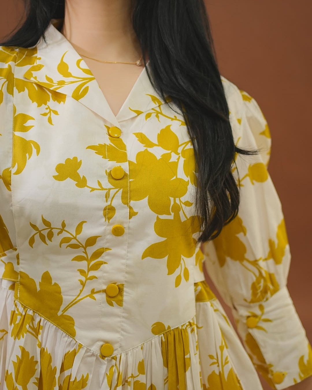 Sunlit Soirée Maxi Dress – White & Mustard Floral Cotton Elegance