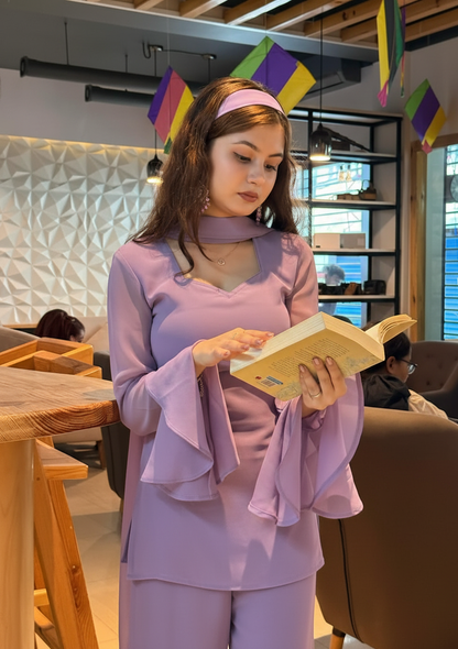 Bollywood Vintage Georgette Co-ord Set with Scarf & Hair Band | 4 Colors