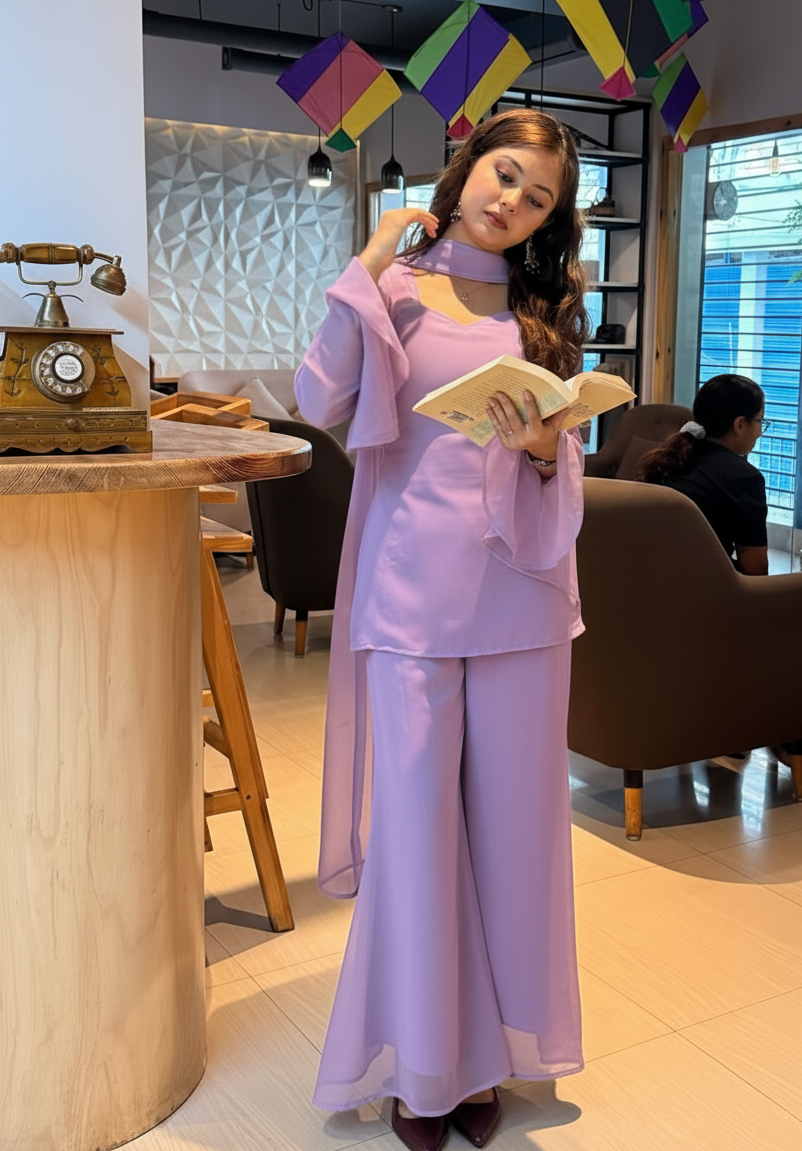 Bollywood Vintage Georgette Co-ord Set with Scarf & Hair Band | 4 Colors