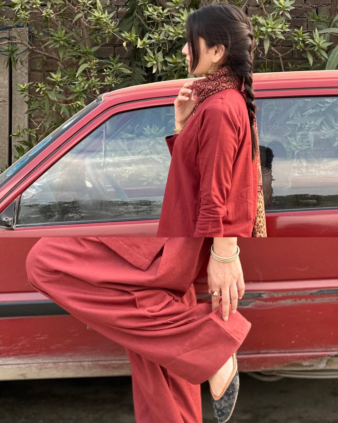 Maroon Pure Cotton Kurta with Solid Farshi Salwar Set