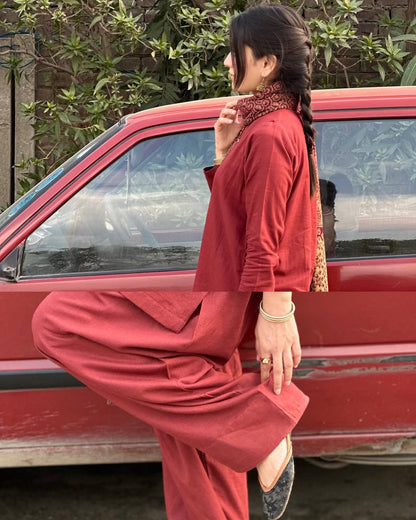 Maroon Pure Cotton Kurta with Solid Farshi Salwar Set