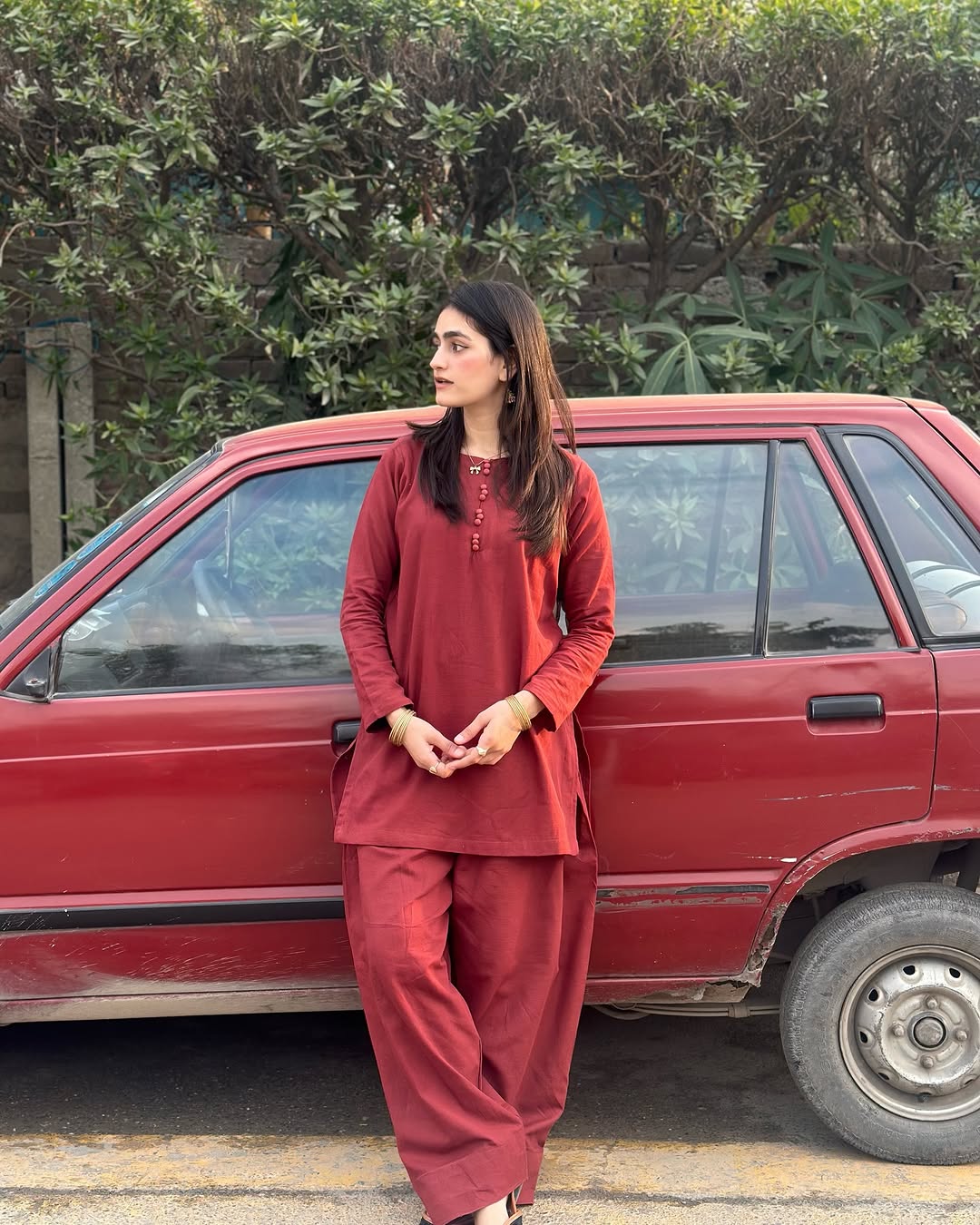 Maroon Pure Cotton Kurta with Solid Farshi Salwar Set