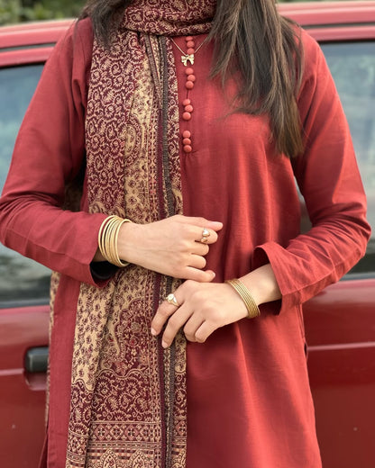 Maroon Pure Cotton Kurta with Solid Farshi Salwar Set