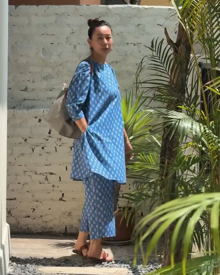 Floral Garden Cotton Co-ord Set | Straight Tunic & Relaxed Trousers